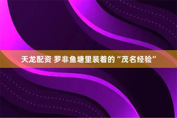 天龙配资 罗非鱼塘里装着的“茂名经验”