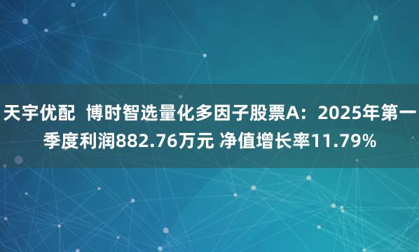 天宇优配  博时智选量化多因子股票A：2025年第一季度利润882.76万元 净值增长率11.79%